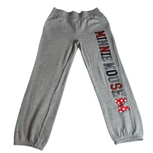 Disney Parks Girls Size 10/12 Large Minnie Mouse Gray Fleece Jogger Sweatpants